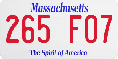MA license plate 265FO7