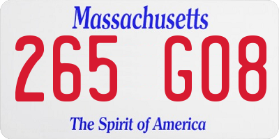 MA license plate 265GO8