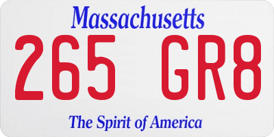 MA license plate 265GR8