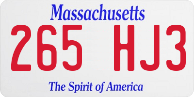 MA license plate 265HJ3