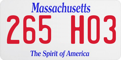 MA license plate 265HO3