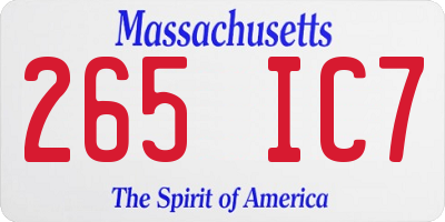 MA license plate 265IC7