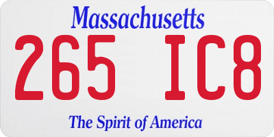 MA license plate 265IC8