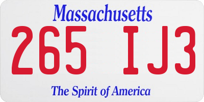 MA license plate 265IJ3