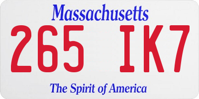 MA license plate 265IK7