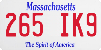 MA license plate 265IK9