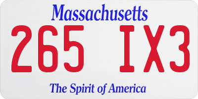 MA license plate 265IX3