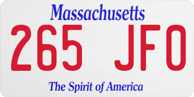 MA license plate 265JF0