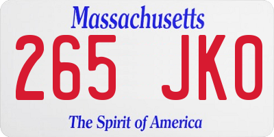 MA license plate 265JK0