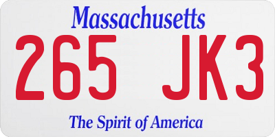 MA license plate 265JK3