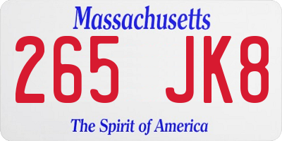 MA license plate 265JK8