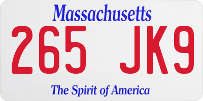 MA license plate 265JK9
