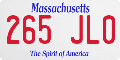 MA license plate 265JL0
