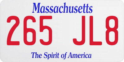 MA license plate 265JL8