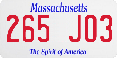 MA license plate 265JO3