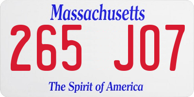 MA license plate 265JO7