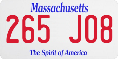 MA license plate 265JO8