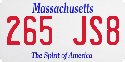 MA license plate 265JS8