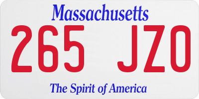 MA license plate 265JZ0