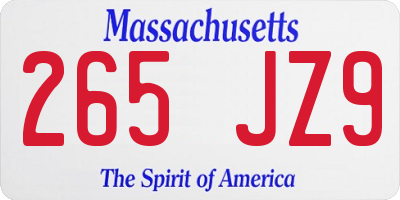 MA license plate 265JZ9