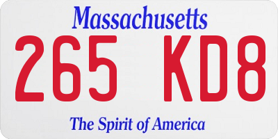 MA license plate 265KD8