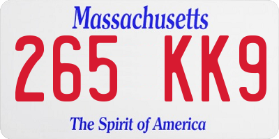 MA license plate 265KK9