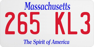 MA license plate 265KL3