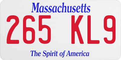 MA license plate 265KL9
