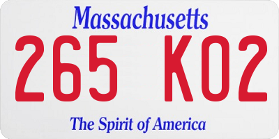 MA license plate 265KO2