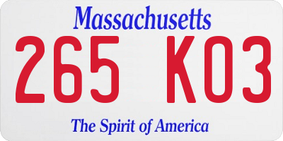 MA license plate 265KO3