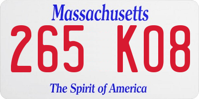 MA license plate 265KO8