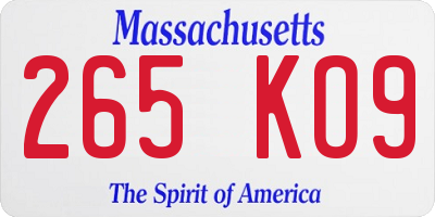 MA license plate 265KO9