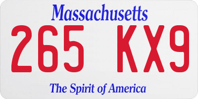 MA license plate 265KX9