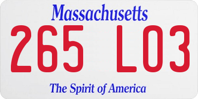 MA license plate 265LO3