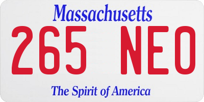 MA license plate 265NE0