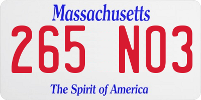 MA license plate 265NO3