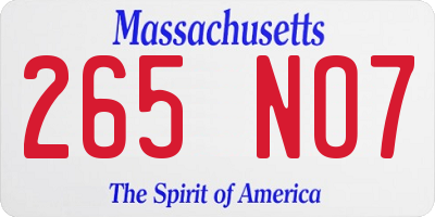 MA license plate 265NO7