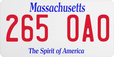MA license plate 265OA0