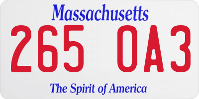 MA license plate 265OA3