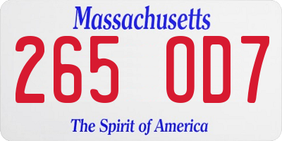 MA license plate 265OD7