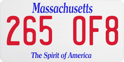 MA license plate 265OF8