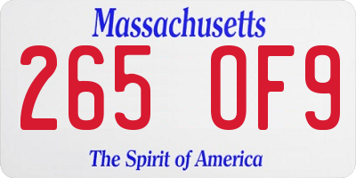 MA license plate 265OF9