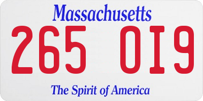 MA license plate 265OI9