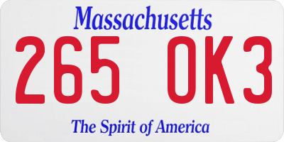 MA license plate 265OK3