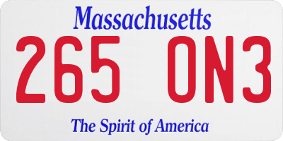MA license plate 265ON3