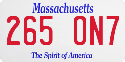 MA license plate 265ON7