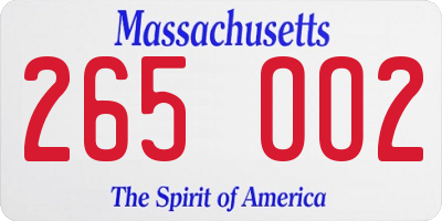 MA license plate 265OO2