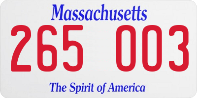 MA license plate 265OO3