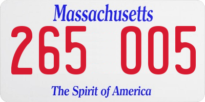 MA license plate 265OO5