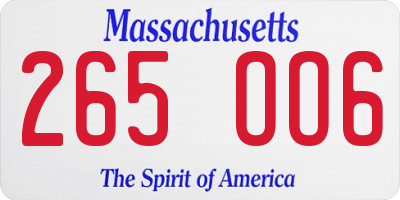 MA license plate 265OO6